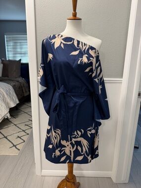NWT Cupshe Navy One-Shoulder Floral Satin Dress Size M